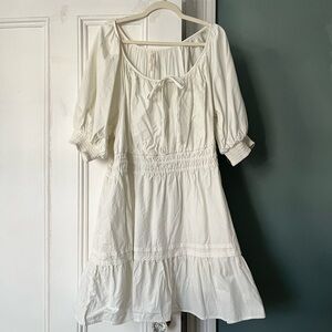 Anthropologie Cream Peasant Tie-Neck Mini Dress